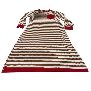 Striped Long SleeveBrown & Ivory with Red Pocket and Accents.